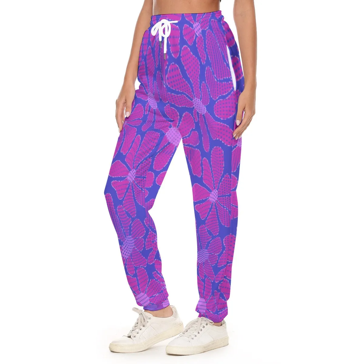 All-Over Print Women's Casual Pants 233 blue with paint flower print