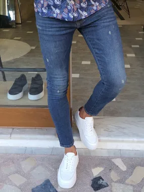 Blue Slim Fit Ripped Jeans for Men by GentWith.com | Worldwide Shipping